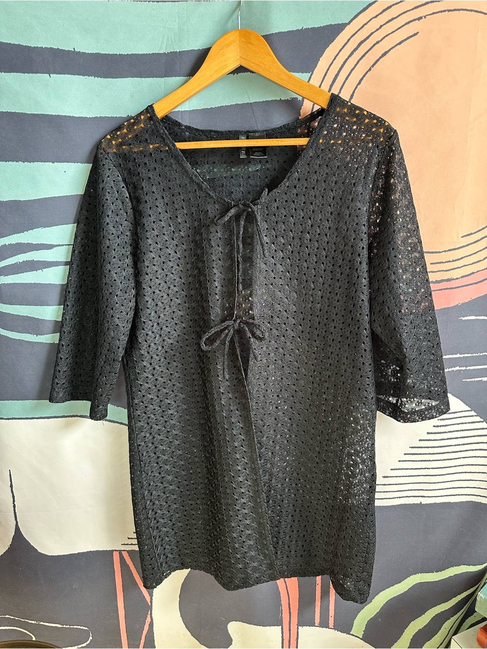 Anne Cole Black Eyelet Tie-Front Swim Coverup size large